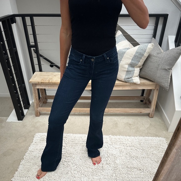 Paige jeans dark blue denim Manhattan boot flare fall business casual chic 27 - Picture 4 of 14